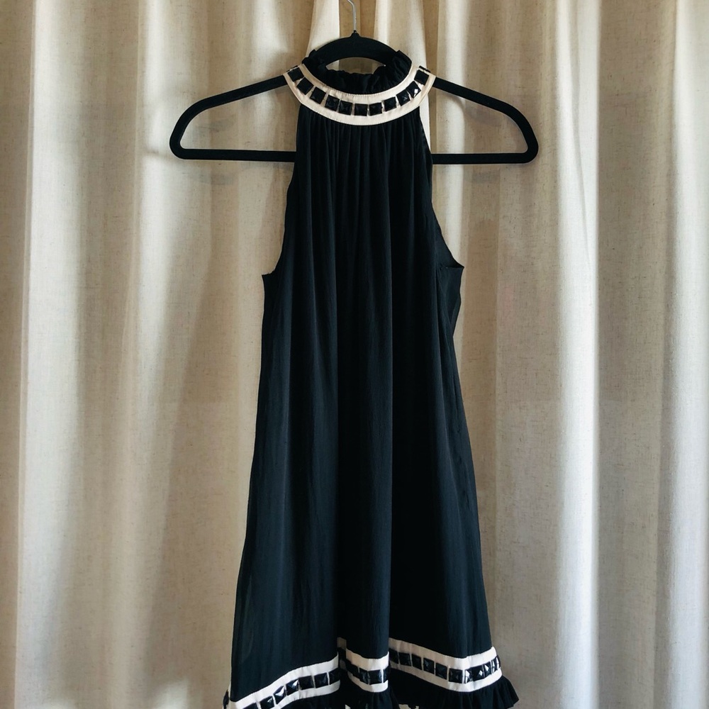 Black Halter Midi Dress with Contrast Trim